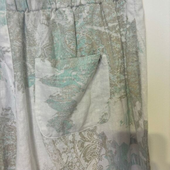 Chico's  Paisley Ikat Print Neutral Color Pull On Trouser Pants  US S 100% Linen - Picture 6 of 10